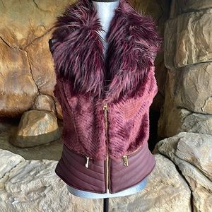NWOT Guess faux fur vest. Faux leather. Deep purple almost brown colored size M